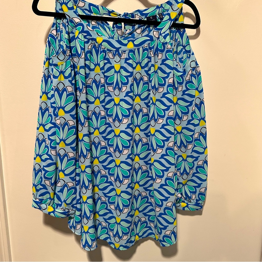 Kaari Blue ladies cold shoulder top - Size XL - Blue, yellow and white floral